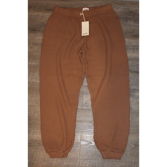 MATE THE LABEL WOMEN'S ORGANIC COTTON WAFFLE KNIT JOGGER COFFEE SZ XL NWT - Picture 1 of 5